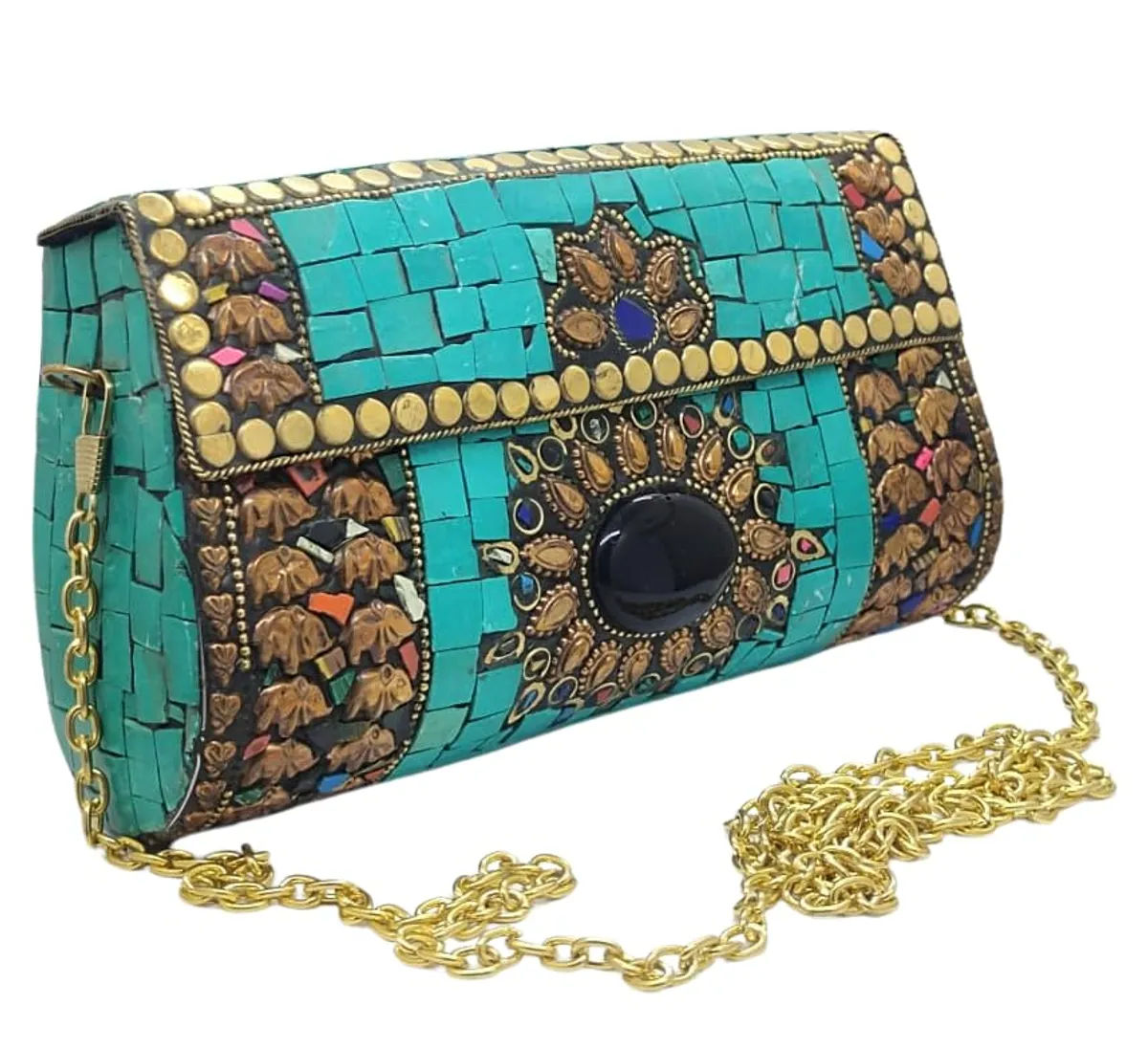 Green Mosaic Metal Handbag for Sustainable Fashion